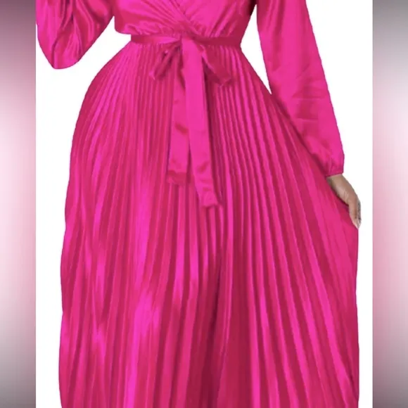 Elegant Pink Maxi Dress V neck luxury