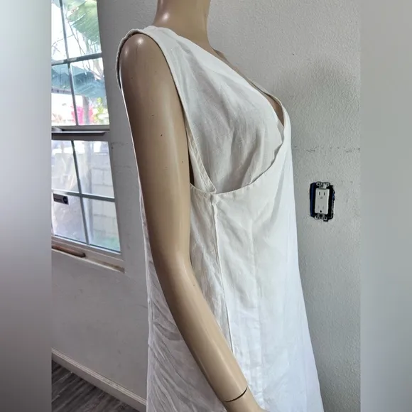 Elegant White Draped bryan walker linen Minimalist Dress