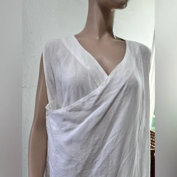 Elegant White Draped bryan walker linen Minimalist Dress