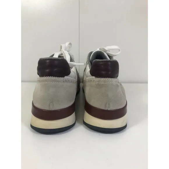 Eleventy Trim Low Suede And Canvas Casual Sneaker Cream Gray Men's US 10.5