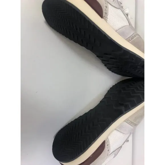 Eleventy Trim Low Suede And Canvas Casual Sneaker Cream Gray Men's US 10.5