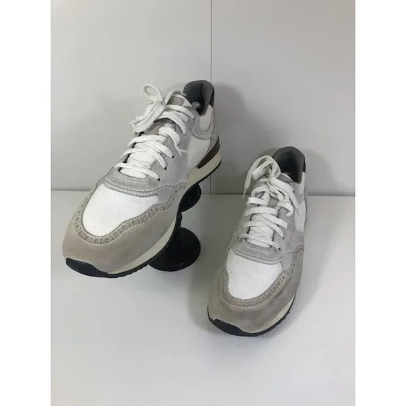 Eleventy Trim Low Suede And Canvas Casual Sneaker Cream Gray Men's US 10.5