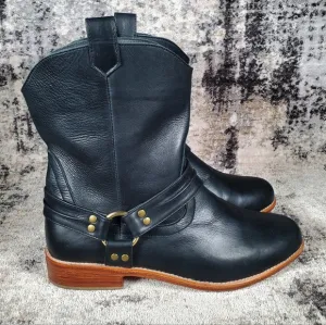 Elf Women's Cali Leather Boots Made by Hand in Bali Black Leather Size 12.5