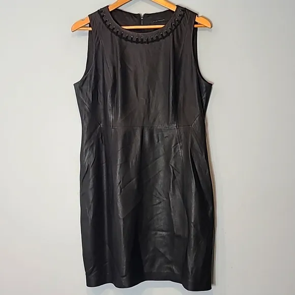Elie Tahari black Leather dress Luxury Dressy Size 12 Comfy Classic Minimalist