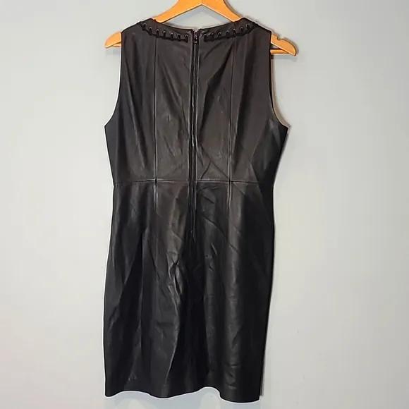 Elie Tahari black Leather dress Luxury Dressy Size 12 Comfy Classic Minimalist