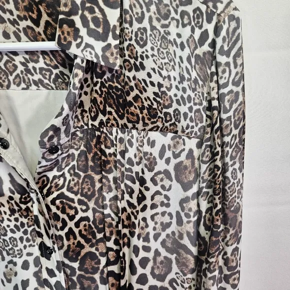 Elie Tahari Leopard Print Lined Button-Up Dress