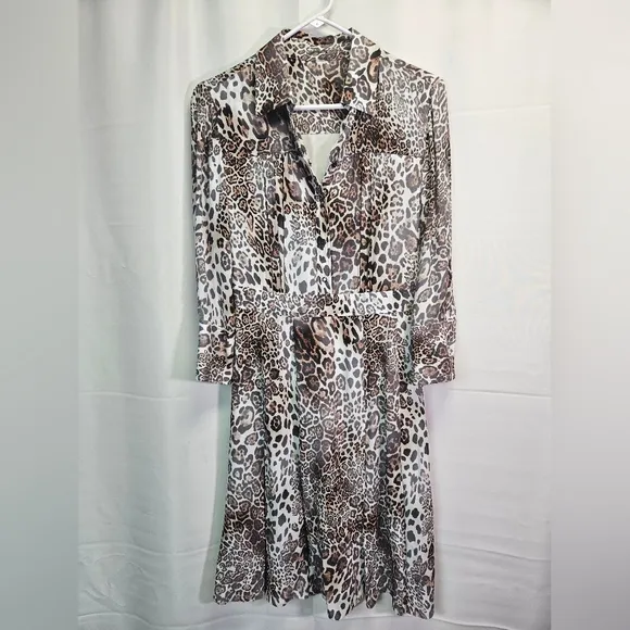 Elie Tahari Leopard Print Lined Button-Up Dress