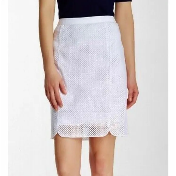ELIE TAHARI MOLLY White Eyelet Lace Skirt Size 2 Wedding Office Scallop