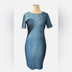 ELIE TAHARI size 12 blue watercolor luxury seath dress in excellent condition