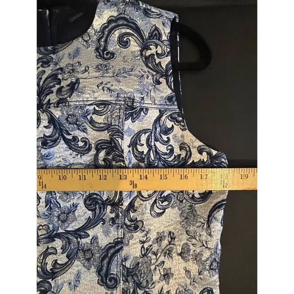 Elie Tahari Size 12 Sheath Professional Matelasse Dress Silver Royal Blue