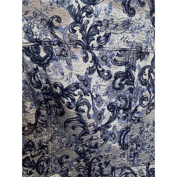 Elie Tahari Size 12 Sheath Professional Matelasse Dress Silver Royal Blue
