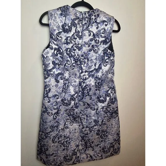 Elie Tahari Size 12 Sheath Professional Matelasse Dress Silver Royal Blue