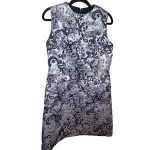Elie Tahari Size 12 Sheath Professional Matelasse Dress Silver Royal Blue