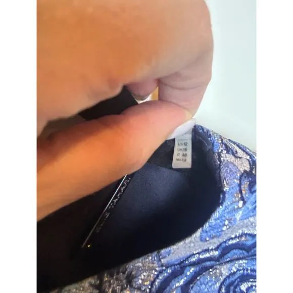 Elie Tahari Size 12 Sheath Professional Matelasse Dress Silver Royal Blue