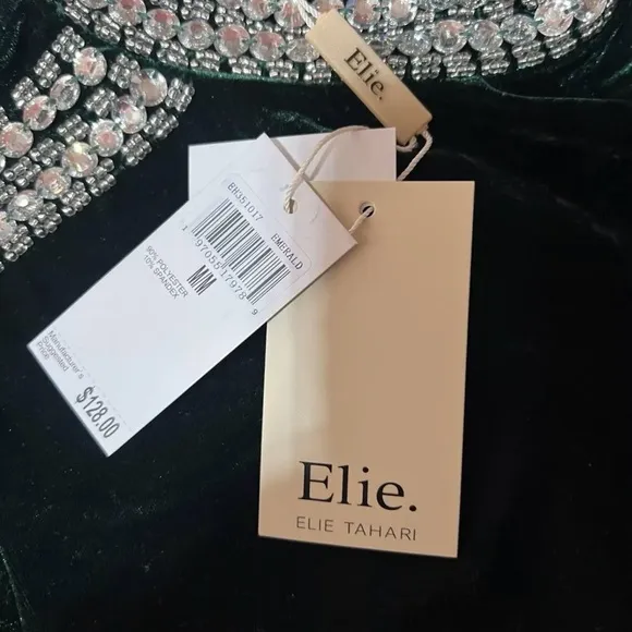 Elie Tahari Velvet Dress Emeral Green Beaded Bodycon Fashionable Quiet Luxury