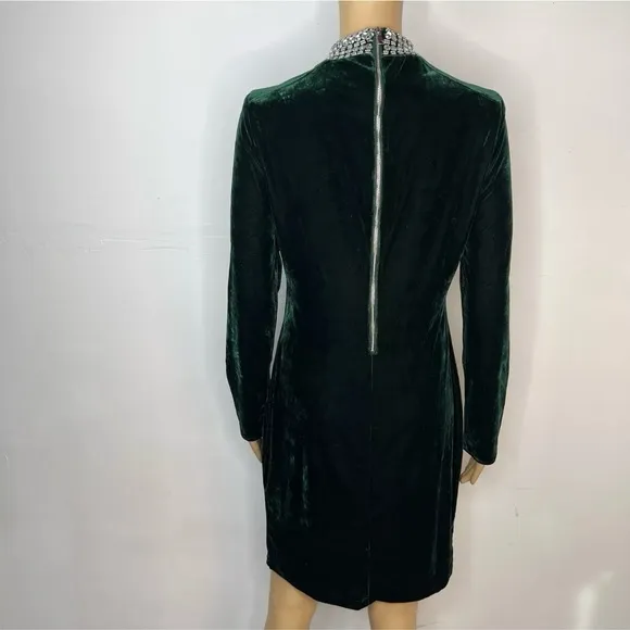 Elie Tahari Velvet Dress Emeral Green Beaded Bodycon Fashionable Quiet Luxury