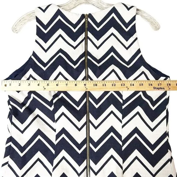 Eliza J Navy White Chevron Gold Zipper Sleeveless Sheath Dress Size 8