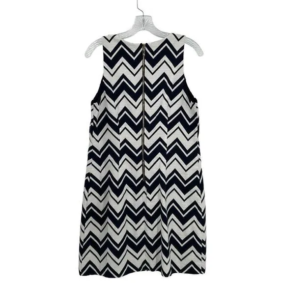 Eliza J Navy White Chevron Gold Zipper Sleeveless Sheath Dress Size 8