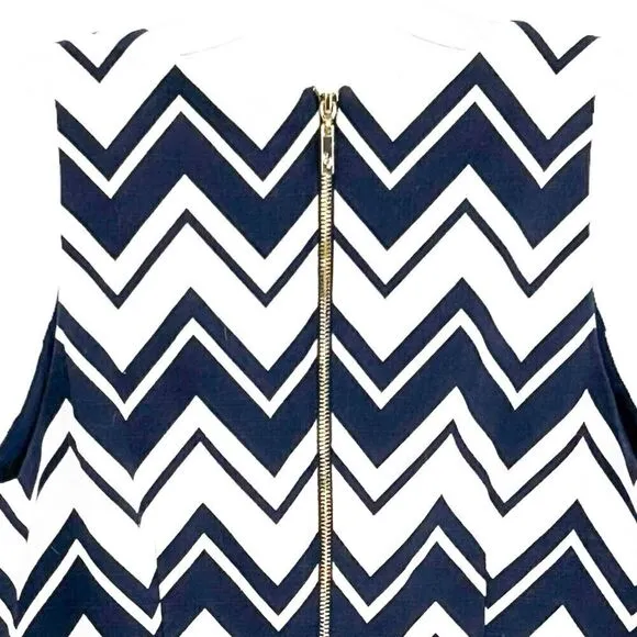Eliza J Navy White Chevron Gold Zipper Sleeveless Sheath Dress Size 8