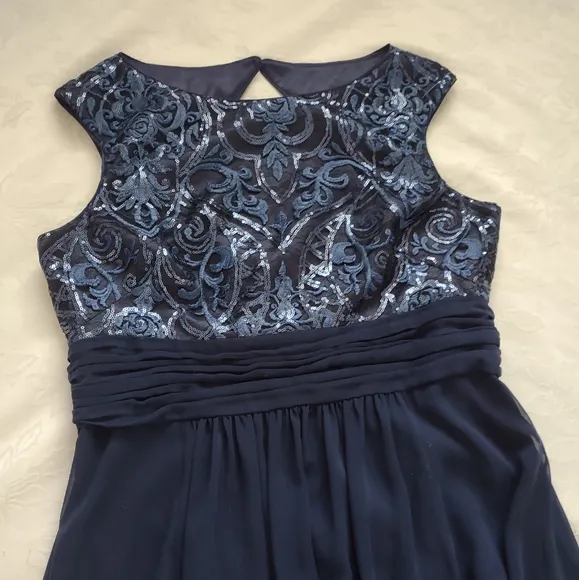 Eliza J Plus size sequins embroidered cutout back chiffon maxi dress gown formal