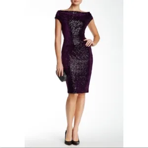 Eliza J • sequin velvet sheath dress purple draped cowl