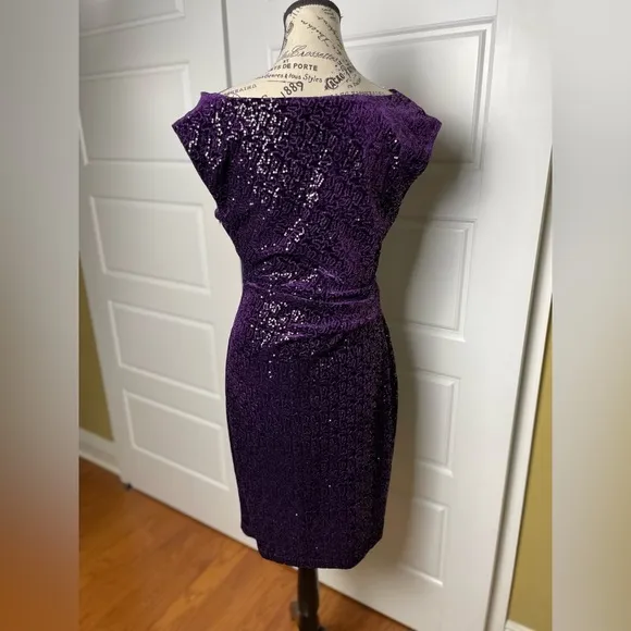 Eliza J • sequin velvet sheath dress purple draped cowl