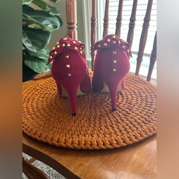 Elle Red Suede Studded Women's Heels