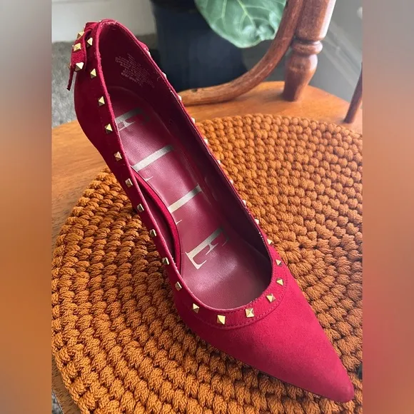Elle Red Suede Studded Women's Heels