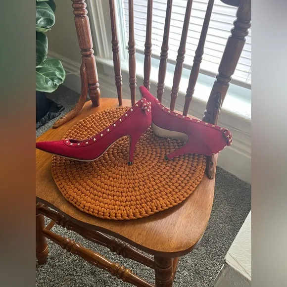 Elle Red Suede Studded Women's Heels
