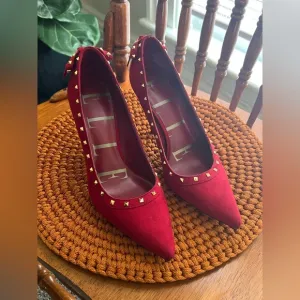 Elle Red Suede Studded Women's Heels