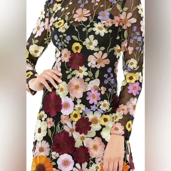 Embroidered Flowers Black Bell Skirt Mini Dress, Designed With Luxury In Mind