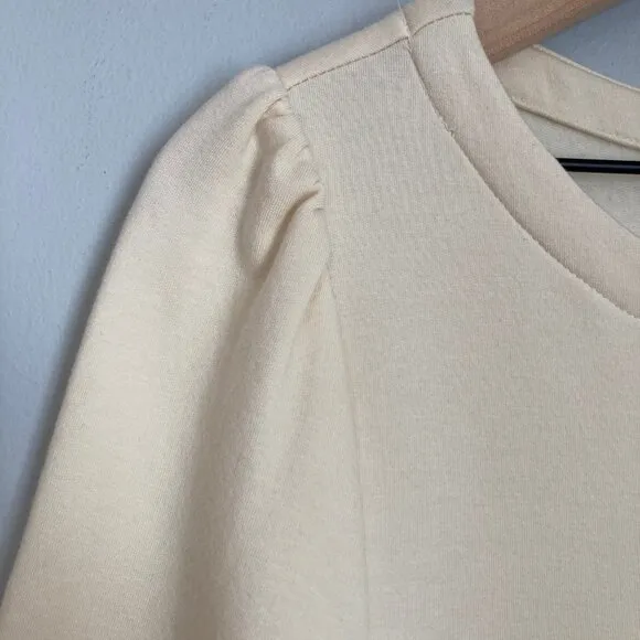 Emerson Fry Alice Sweater Dress Large Ivory Cream Puff Sleeve Neutral Minimalist
