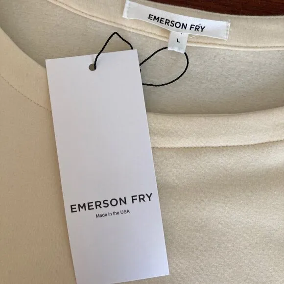 Emerson Fry Alice Sweater Dress Large Ivory Cream Puff Sleeve Neutral Minimalist