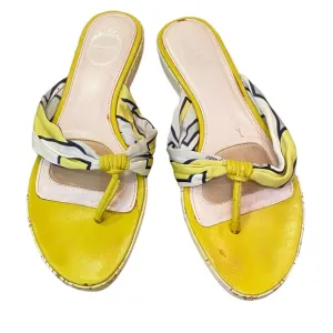 Emilio Pucci thong sandal slide slippers silk scarf chartreuse 7.5 37.5