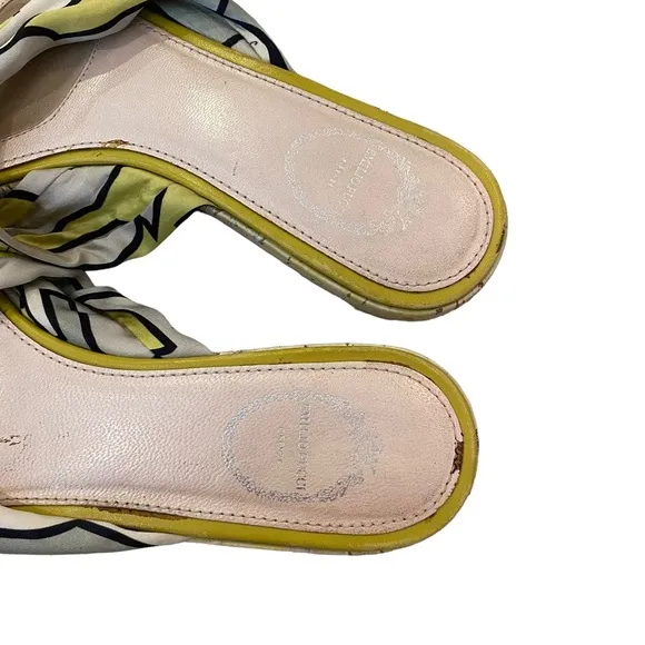 Emilio Pucci thong sandal slide slippers silk scarf chartreuse 7.5 37.5