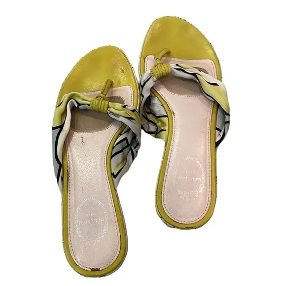Emilio Pucci thong sandal slide slippers silk scarf chartreuse 7.5 37.5