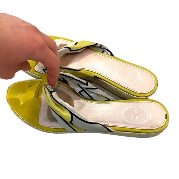 Emilio Pucci thong sandal slide slippers silk scarf chartreuse 7.5 37.5