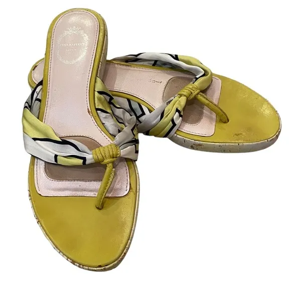 Emilio Pucci thong sandal slide slippers silk scarf chartreuse 7.5 37.5