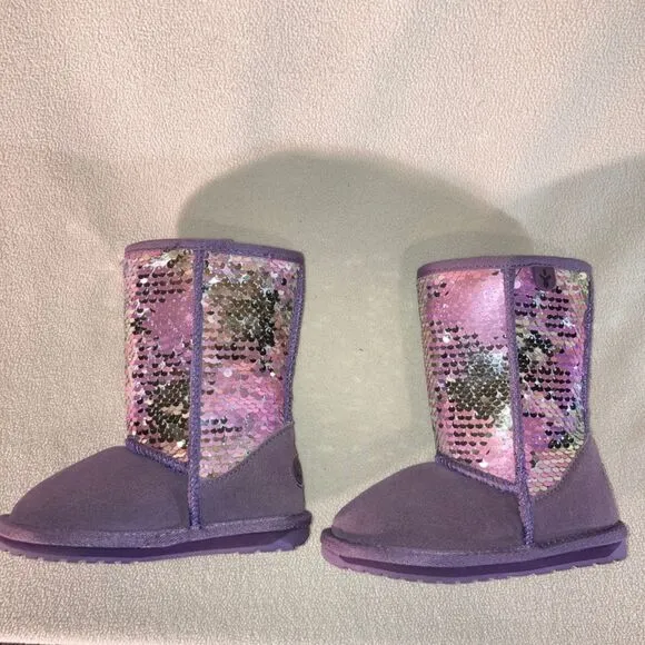 Emu Australia Boots Girls Sz 8 Lavender Sparkly Sequin Girly Suede Wool Slip-On