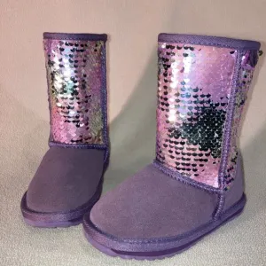 Emu Australia Boots Girls Sz 8 Lavender Sparkly Sequin Girly Suede Wool Slip-On