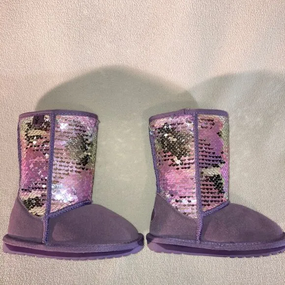 Emu Australia Boots Girls Sz 8 Lavender Sparkly Sequin Girly Suede Wool Slip-On