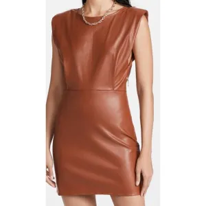 En Saison Dress Lana Shoulder Pad Vegan Leather Mini Holiday Party Minimalist