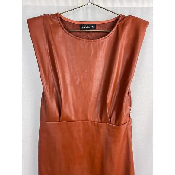 En Saison Dress Lana Shoulder Pad Vegan Leather Mini Holiday Party Minimalist