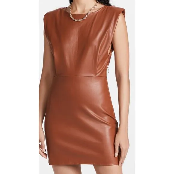 En Saison Dress Lana Shoulder Pad Vegan Leather Mini Holiday Party Minimalist