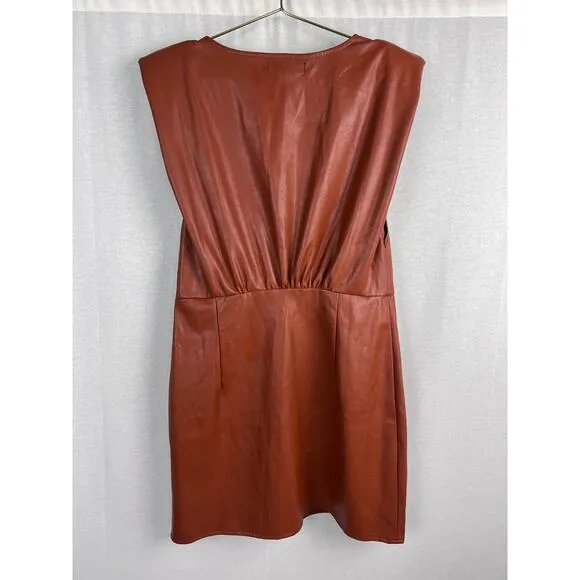 En Saison Dress Lana Shoulder Pad Vegan Leather Mini Holiday Party Minimalist