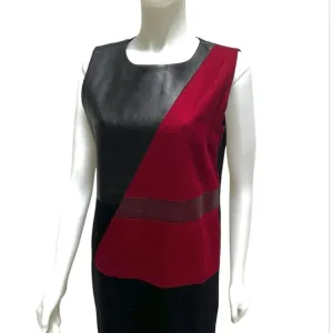 ENDEHOR Haute Couture Lambskin Leather and Wool Red Burgundy Dress Ofice Siren