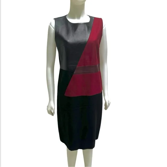 ENDEHOR Haute Couture Lambskin Leather and Wool Red Burgundy Dress Ofice Siren
