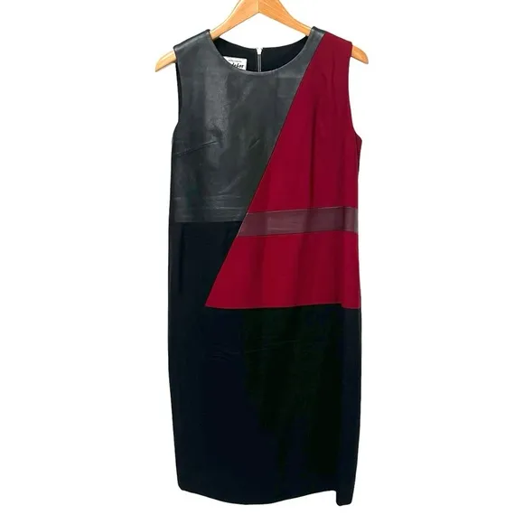ENDEHOR Haute Couture Lambskin Leather and Wool Red Burgundy Dress Ofice Siren