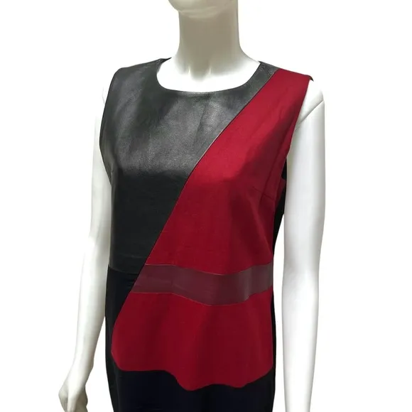 ENDEHOR Haute Couture Lambskin Leather and Wool Red Burgundy Dress Ofice Siren