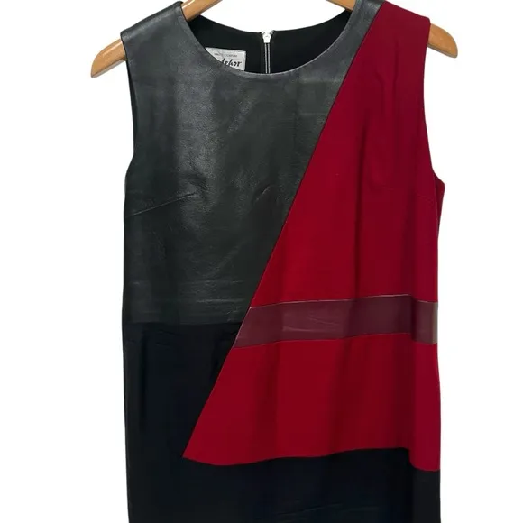 ENDEHOR Haute Couture Lambskin Leather and Wool Red Burgundy Dress Ofice Siren